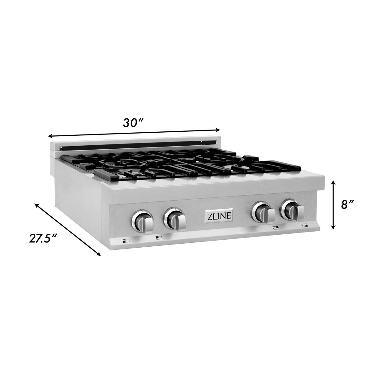 ZLINE 30&quot; Porcelain Gas Stovetop in Fingerprint Resistant Stainless Steel with 4 Gas Brass Burners and Griddle (RTS-BR-GR-30)