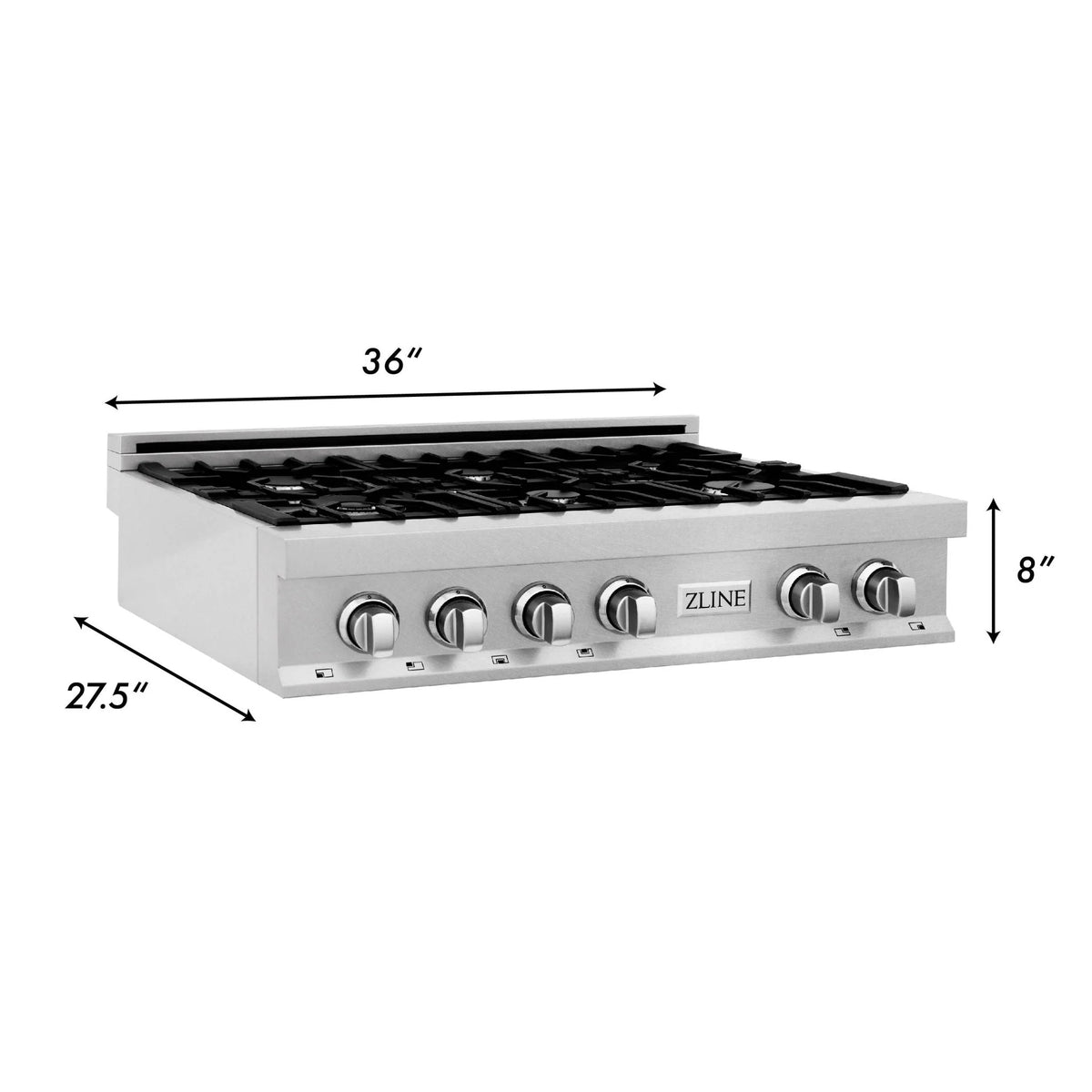 ZLINE - 36&quot; Porcelain Gas Stovetop in Fingerprint Resistant Stainless Steel with 6 Gas Burners and Griddle (RTS-GR-36)