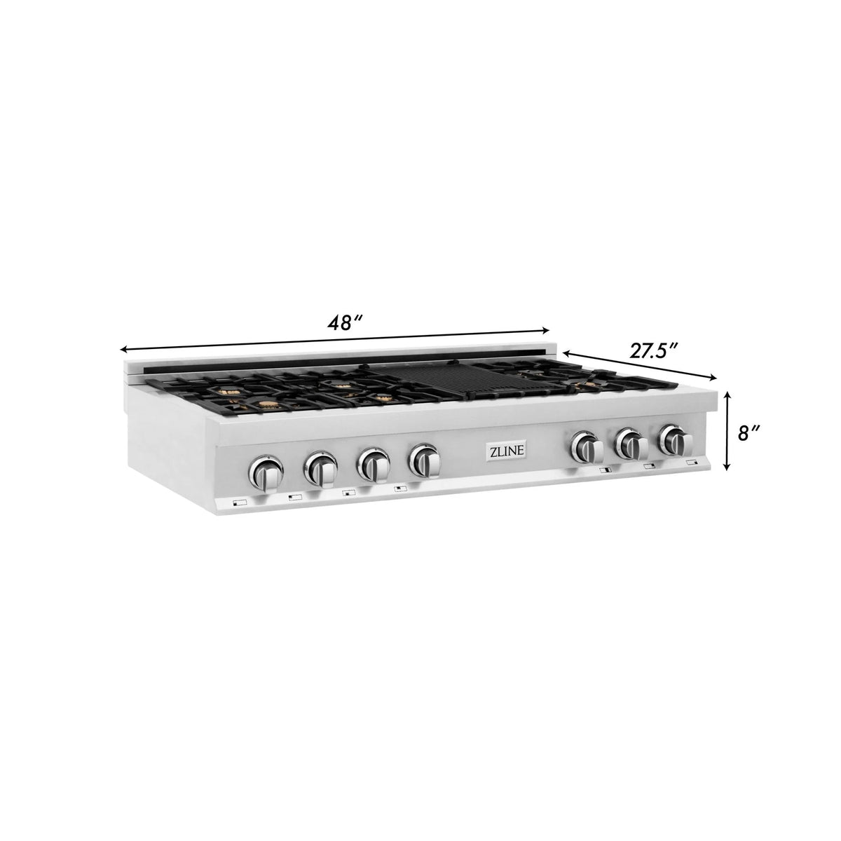 ZLINE - 48 in. Porcelain Gas Stovetop with Griddle and Brass Burners (RT-BR-GR-48)