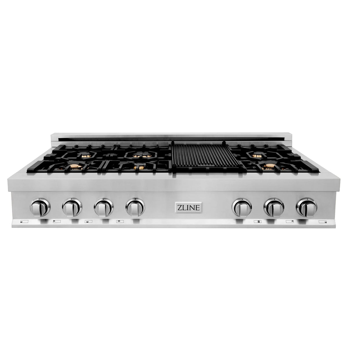 ZLINE - 48 in. Porcelain Gas Stovetop with Griddle and Brass Burners (RT-BR-GR-48)
