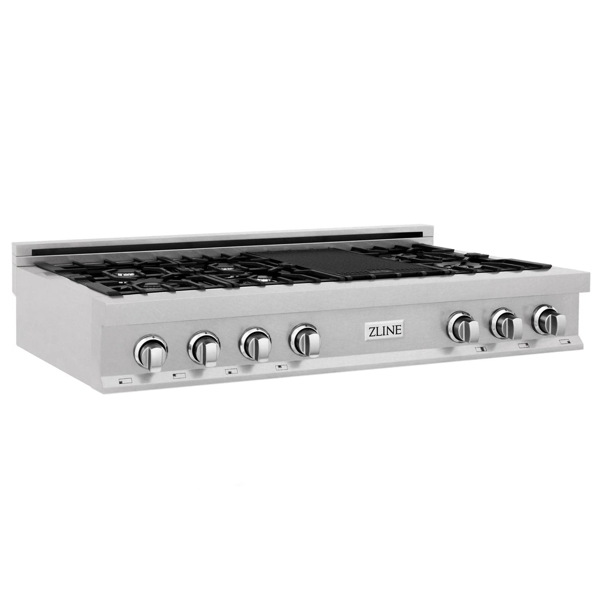 ZLINE - 48&quot; Porcelain Gas Stovetop in Fingerprint Resistant Stainless Steel with 7 Gas Burners and Griddle (RTS-GR-48)