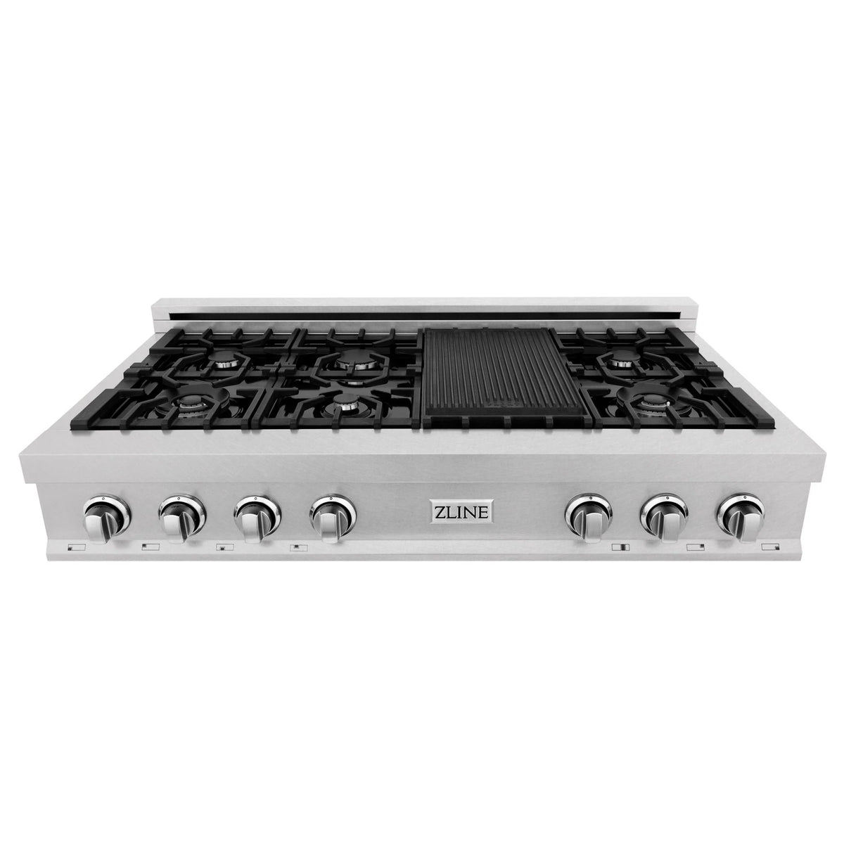 ZLINE - 48&quot; Porcelain Gas Stovetop in Fingerprint Resistant Stainless Steel with 7 Gas Burners and Griddle (RTS-GR-48)