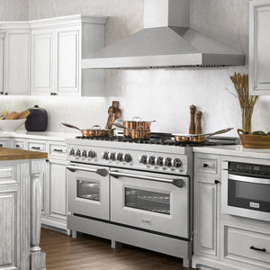 ZLINE - 60 in. 7.4 cu. ft. Legacy Dual Fuel Range with 9 Burner Gas Cooktop and 2 Electric Convection Ovens in Satin Stainless Steel