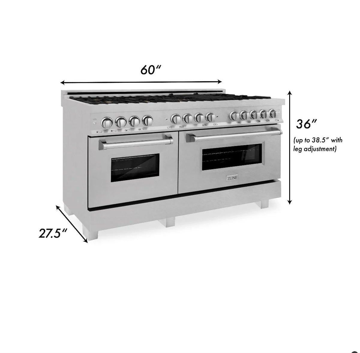 ZLINE - 60 in. 7.4 cu. ft. Legacy Dual Fuel Range with Gas Cooktop and 2 Electric Convection Ovens in Satin Stainless Steel with 8 Brass Burners