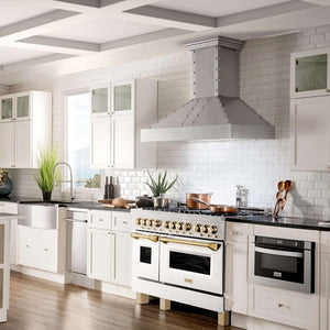 ZLINE - Autograph Edition 48 in. 6.0 cu. ft. Legacy Dual Fuel Range with 7 Burner Gas Cooktop and 2 Electric Ovens in Stainless Steel with White Matte Doors and Polished Gold Accents
