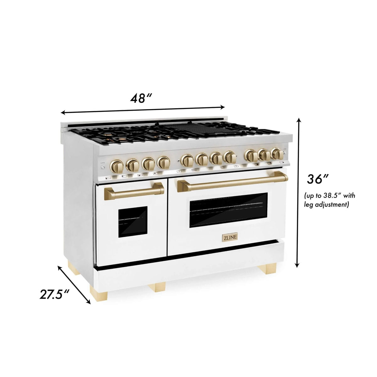 ZLINE - Autograph Edition 48 in. 6.0 cu. ft. Legacy Dual Fuel Range with 7 Burner Gas Cooktop and 2 Electric Ovens in Stainless Steel with White Matte Doors and Polished Gold Accents