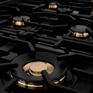 ZLINE - 36" Porcelain Gas Stovetop in Black Stainless Steel with 6 Gas Brass Burners (RTB-BR-36)