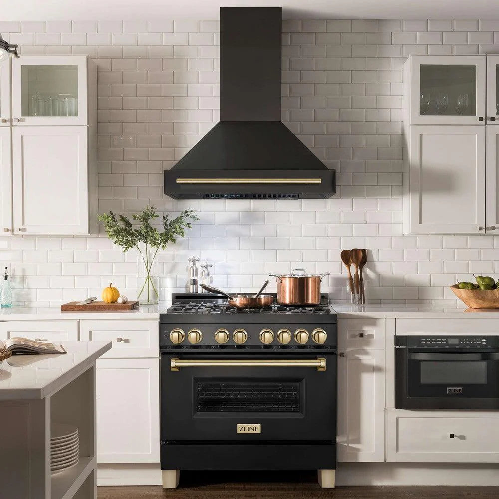 ZLINE - 36&quot; Black Stainless Steel Range Hood with Champagne Bronze Handle (BS655-36-CB)