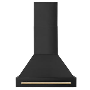 ZLINE - 30" Autograph Edition Kitchen Package with Black Stainless Steel Dual Fuel Range and Range Hood with Gold Accents (2AKP-RABRH30-G)