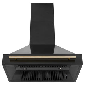 ZLINE - 36" Autograph Edition Kitchen Package with Black Stainless Steel Dual Fuel Range and Range Hood with Gold Accents (2AKP-RABRH36-G)