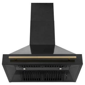 ZLINE - 36" Autograph Edition Kitchen Package with Black Stainless Steel Dual Fuel Range, Range Hood and Dishwasher with Champagne Bronze Accents
