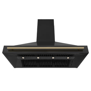 ZLINE 48" Autograph Edition Kitchen Package, Black Stainless Steel Dual Fuel Range, Range Hood, Dishwasher, Refrigeration, Champagne Bronze Accents
