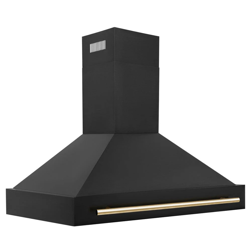 ZLINE - 48&quot; Black Stainless Steel Range Hood with Gold Handle (BS655Z-48-G)