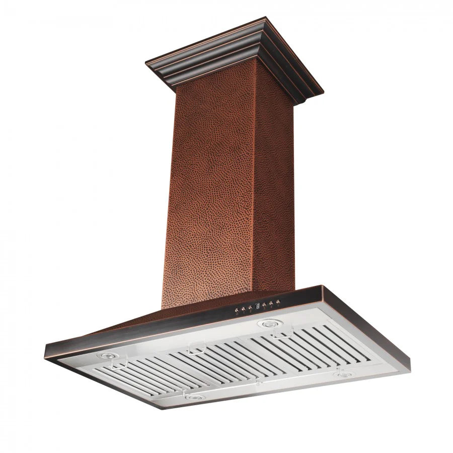ZLINE - 36&quot; Designer Series Hand Hammered Copper Convertible Vent Island Mount Range Hood (8GL2Hi-36)