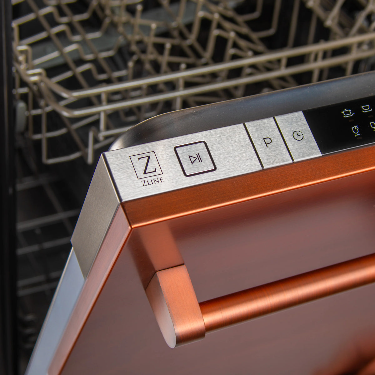 ZLINE 24 in. Copper Top Control Dishwasher with Stainless Steel Tub and Traditional Style Handle, 52dBa