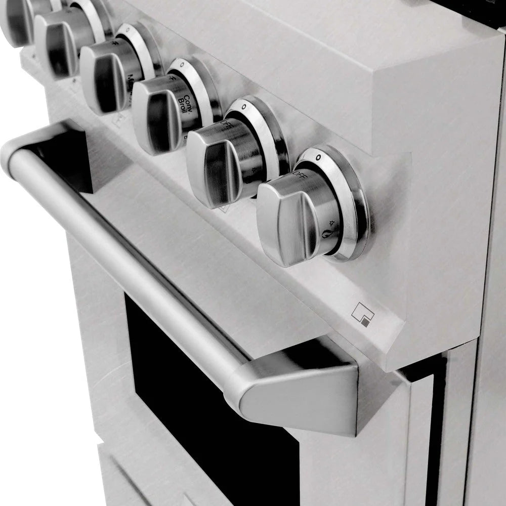 ZLINE - 24 in. 2.8 cu. ft. Legacy Dual Fuel Range with 4 Burner Gas Cooktop and Electric Convection Oven in Satin Stainless Steel