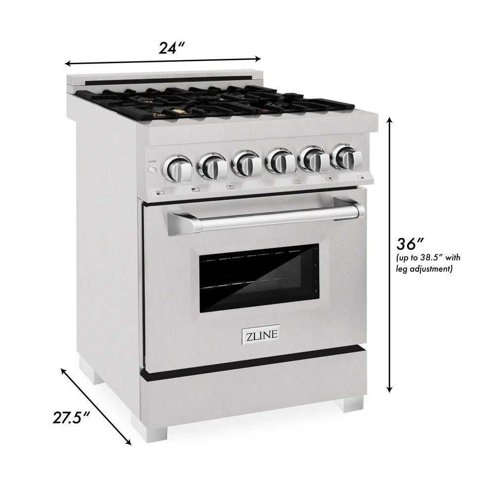 ZLINE - 24 in. 2.8 cu. ft. Legacy Dual Fuel Range with Gas Cooktop and Electric Convection Oven in Satin Stainless Steel with 4 Brass Burners