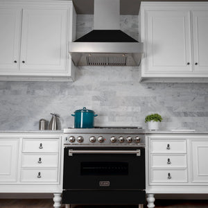 ZLINE - 30 in. Ducted Satin Stainless Steel Wall Mount Range Hood with Black Matte Shell (8654BLM-30)