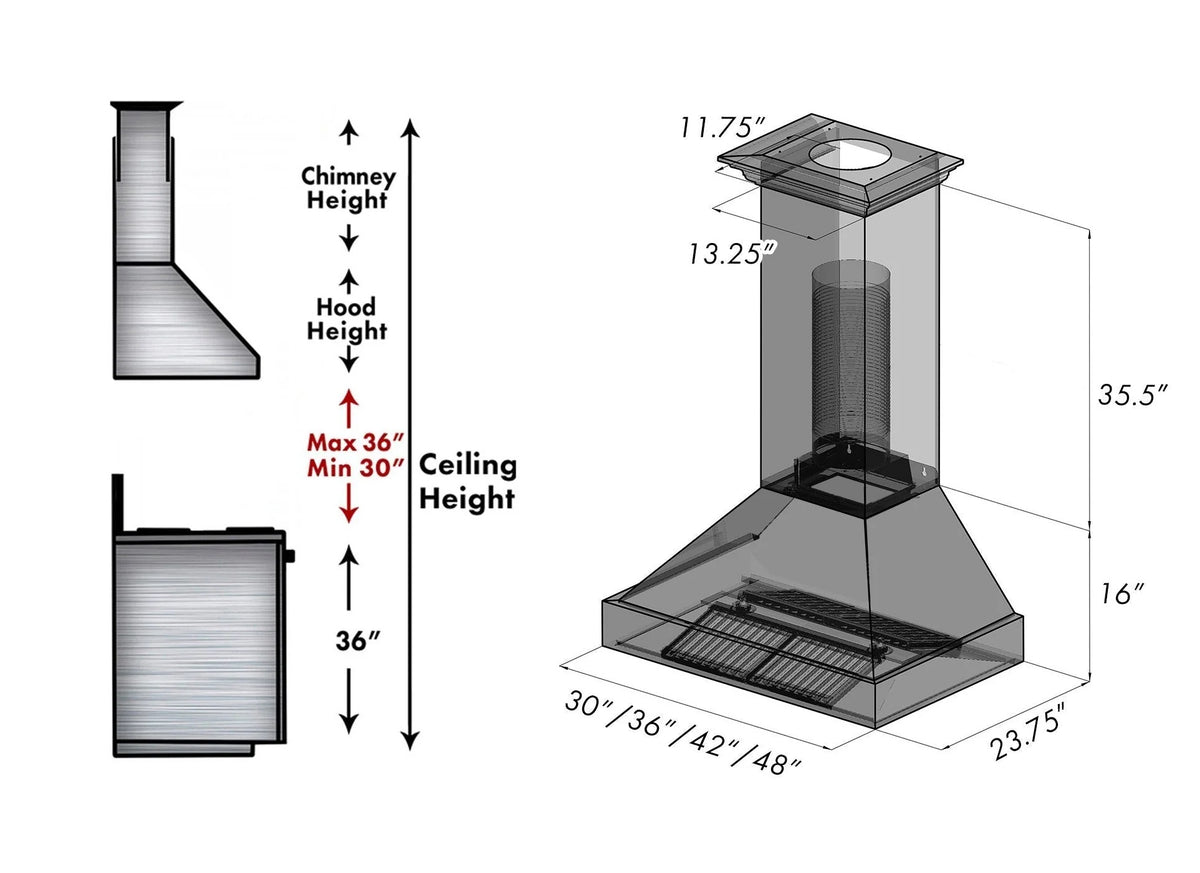ZLINE - 30 in. Ducted Satin Stainless Steel Wall Mount Range Hood with Black Matte Shell (8654BLM-30)