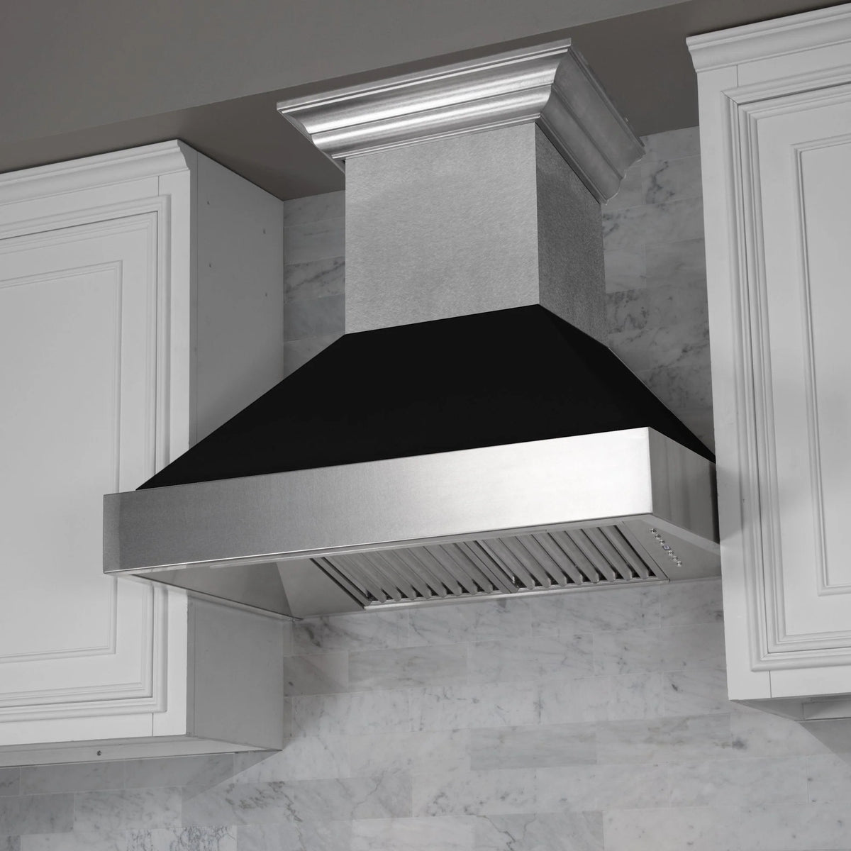 ZLINE - 30 in. Ducted Satin Stainless Steel Wall Mount Range Hood with Black Matte Shell (8654BLM-30)