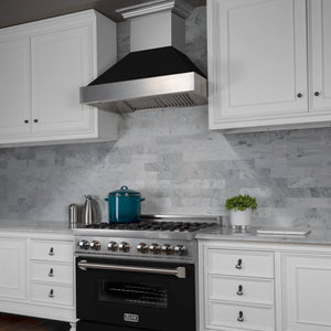 ZLINE - 30 in. Ducted Satin Stainless Steel Wall Mount Range Hood with Black Matte Shell (8654BLM-30)