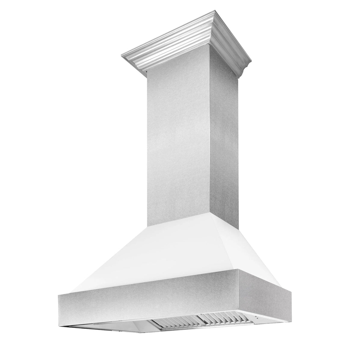 ZLINE - 48 in. Kitchen Package with Satin Stainless Steel Dual Fuel Range with White Matte Door and Convertible Vent Range Hood
