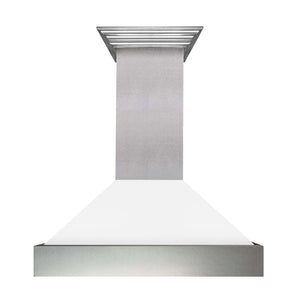 ZLINE - 30 in. Kitchen Package with Satin Stainless Steel Dual Fuel Range with White Matte Door and Convertible Vent Range Hood