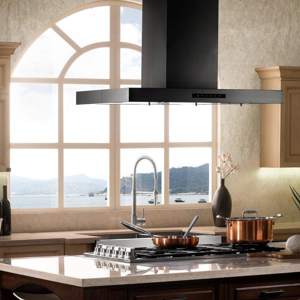 ZLINE - 36&quot; Convertible Island Mount Range Hood in Black Stainless Steel (BSKE2iN-36)