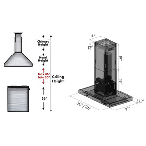 ZLINE - 36" Convertible Island Mount Range Hood in Black Stainless Steel (BSKE2iN-36)