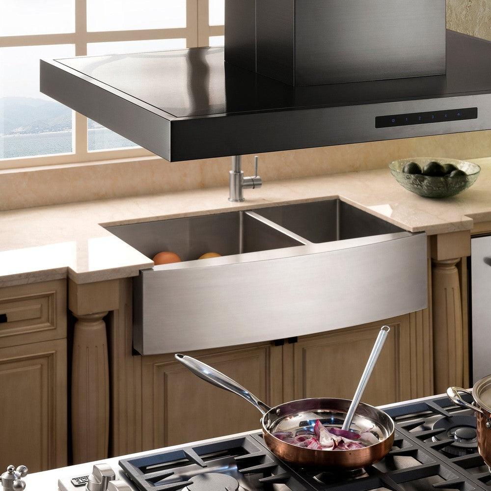 ZLINE - 36&quot; Convertible Island Mount Range Hood in Black Stainless Steel (BSKE2iN-36)