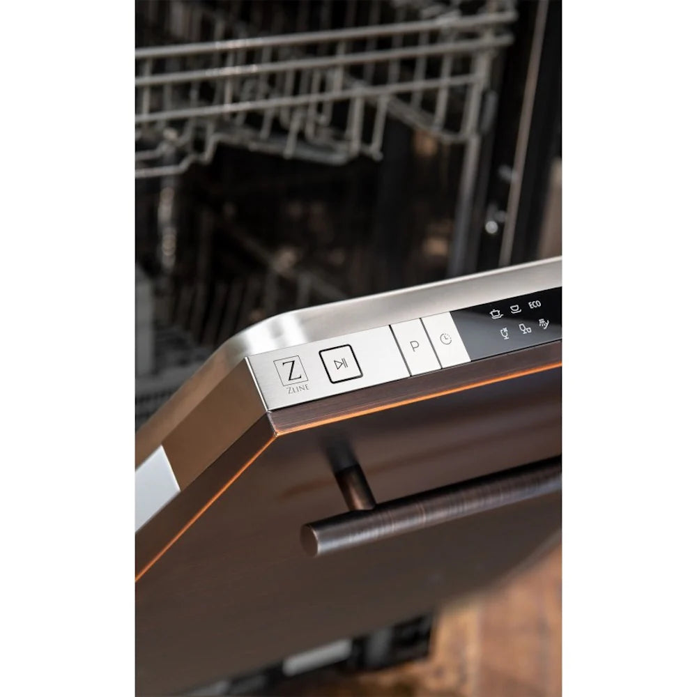 ZLINE 18 in. Compact Oil-Rubbed Bronze Top Control Dishwasher with Stainless Steel Tub and Modern Style Handle, 52dBa