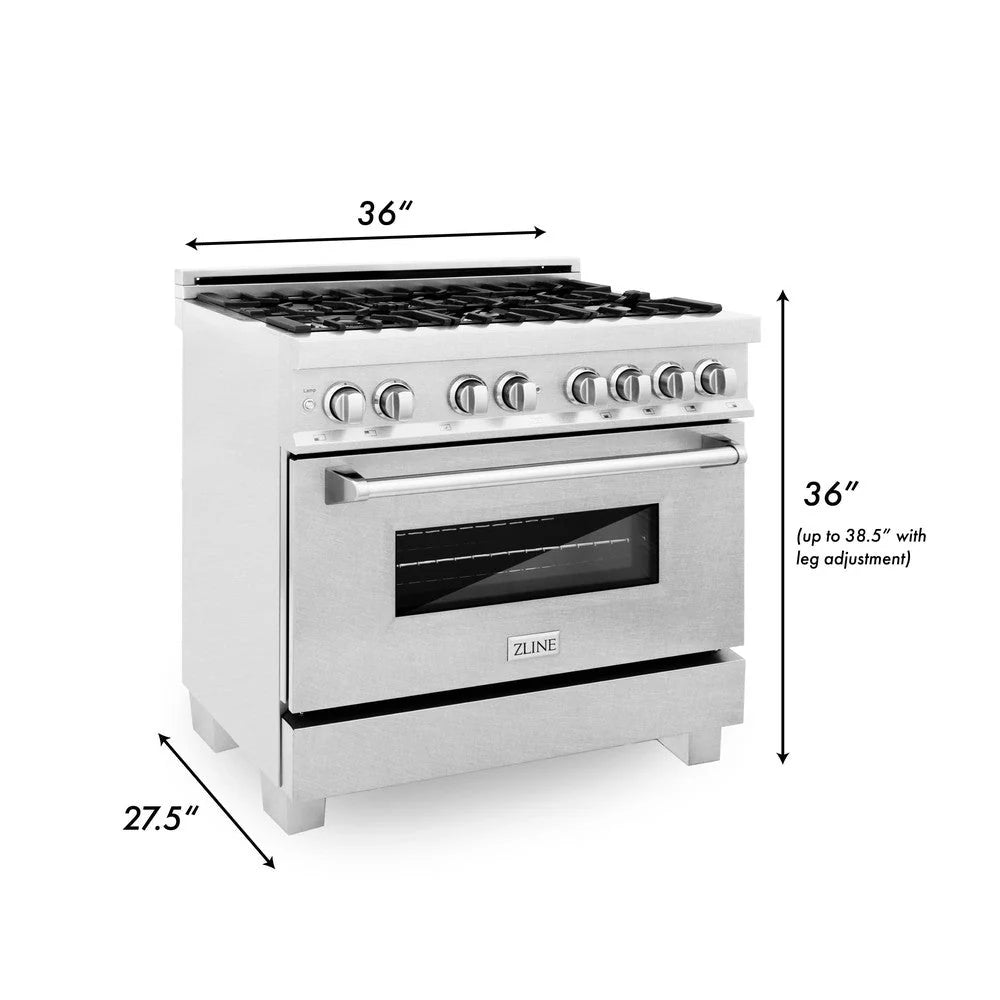 ZLINE - 36 in. Kitchen Package with Satin Stainless Steel Dual Fuel Range and Convertible Vent Range Hood