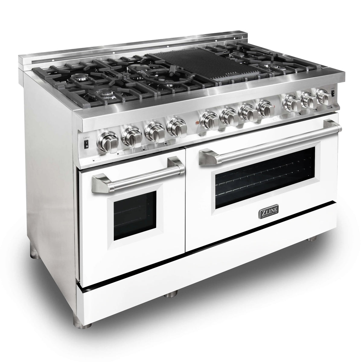 ZLINE - 48&quot; 6.0 cu. ft. Dual Fuel Range with Gas Stove and Electric Oven in Stainless Steel and White Matte Door (RA-WM-48)