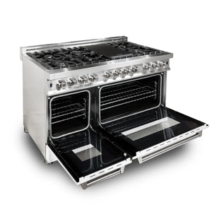 ZLINE 48" 6.0 cu. ft. Electric Oven and Gas Cooktop Dual Fuel Range with Griddle and White Matte Door in Stainless Steel (RA-WM-GR-48)