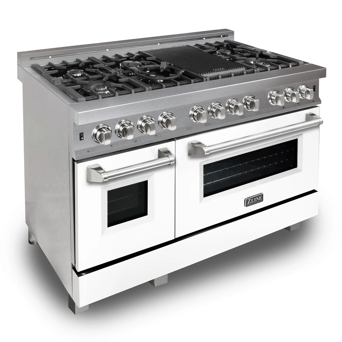 ZLINE - 48&quot; 6.0 cu. ft. Dual Fuel Range with Gas Stove and Electric Oven in Fingerprint Resistant Stainless Steel and White Matte Door (RAS-WM-48)