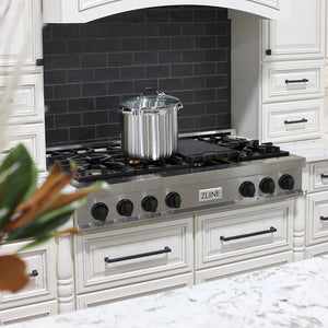 ZLINE - Autograph Edition 48 in. Legacy Gas Rangetop with 7 Burners and Porcelain Cooktop in Satin Stainless Steel with Matte Black Accents (RTSZ-48-MB)