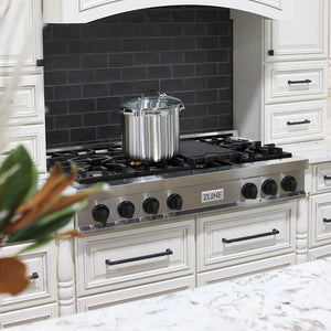 ZLINE - Autograph Edition 48 in. Legacy Gas Rangetop with 7 Burners and Porcelain Cooktop in Stainless Steel with Matte Black Accents (RTZ-48-MB)