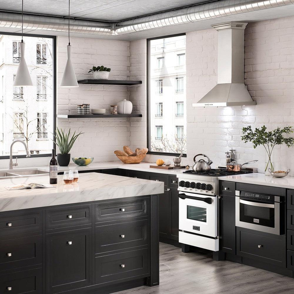 ZLINE - Autograph Edition 24 in. 2.8 cu. ft. Legacy Dual Fuel Range with 4 Burner Gas Cooktop and Electric Convection Oven in Stainless Steel with White Matte Door and Matte Black Accents