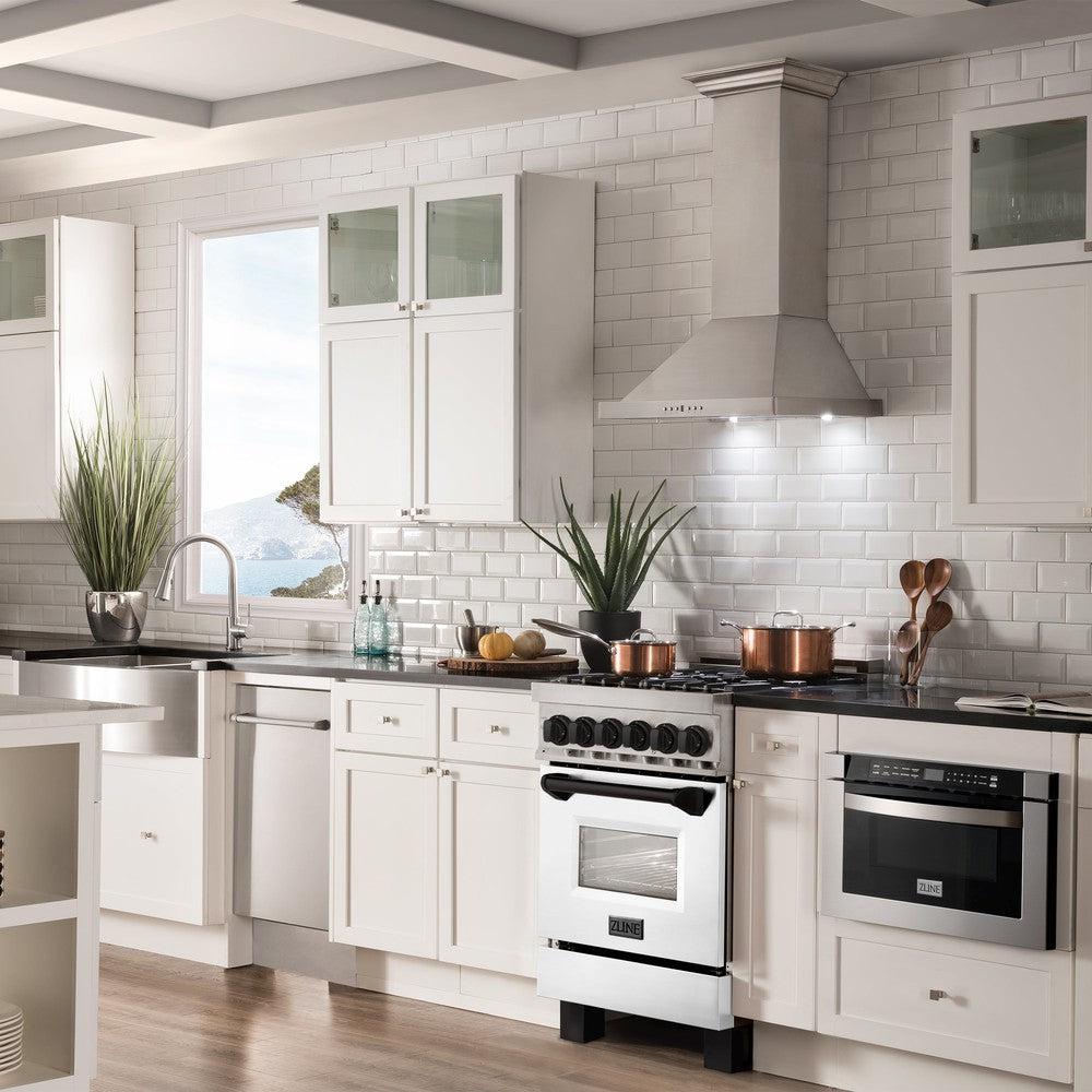 ZLINE - Autograph Edition 24 in. 2.8 cu. ft. Legacy Dual Fuel Range with 4 Burner Gas Cooktop and Electric Convection Oven in Stainless Steel with White Matte Door and Matte Black Accents