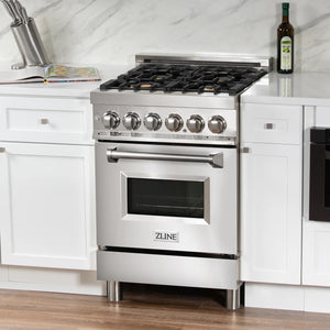 ZLINE 24" 2.8 cu. ft. Dual Fuel Range with Gas Stove and Electric Oven in Stainless Steel with Brass Burners (RA-BR-24)