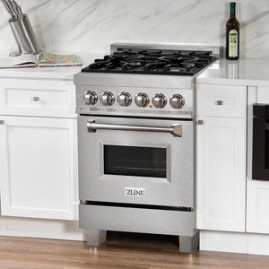 ZLINE - 24 in. 2.8 cu. ft. Legacy Dual Fuel Range with 4 Burner Gas Cooktop and Electric Convection Oven in Satin Stainless Steel