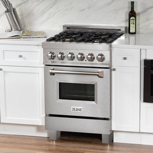 ZLINE - 24 in. 2.8 cu. ft. Legacy Dual Fuel Range with Gas Cooktop and Electric Convection Oven in Satin Stainless Steel with 4 Brass Burners
