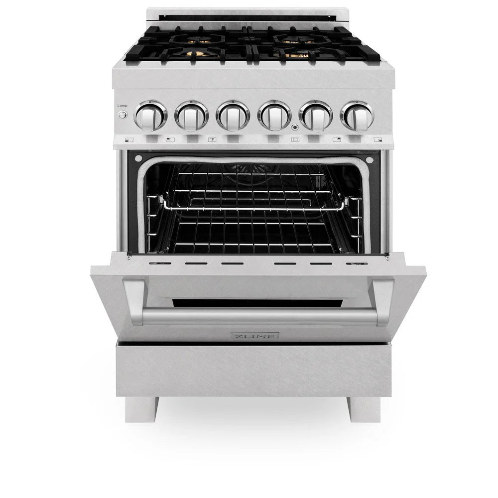 ZLINE - 24 in. 2.8 cu. ft. Legacy Dual Fuel Range with Gas Cooktop and Electric Convection Oven in Satin Stainless Steel with 4 Brass Burners
