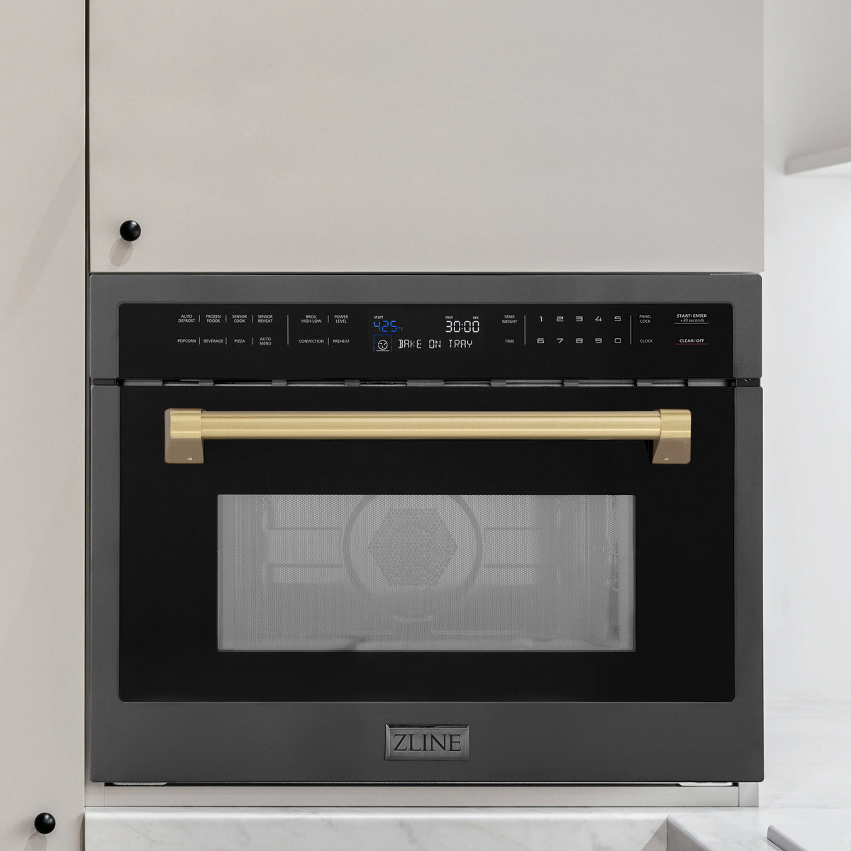 ZLINE - Autograph Edition 24&quot; 1.6 cu ft. Built-in Convection Microwave Oven in Black Stainless Steel and Champagne Bronze Accents