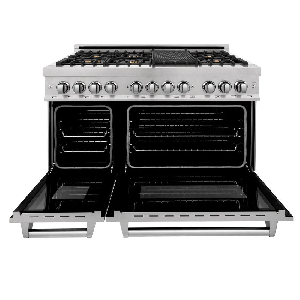 ZLINE - 48 in. 6.0 cu. ft. Legacy Dual Fuel Range with Gas Cooktop and 2 Electric Ovens in Satin Stainless Steel with 6 Brass Burners