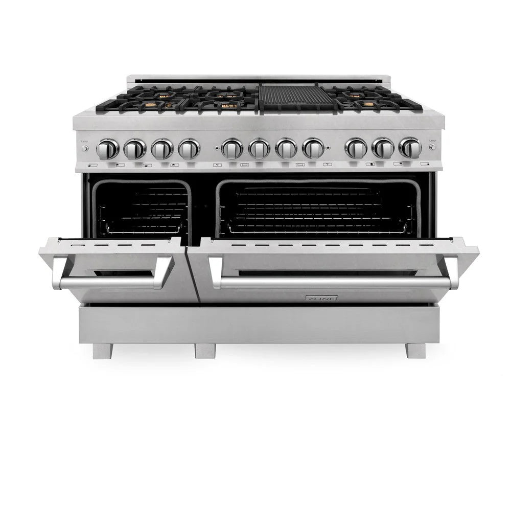 ZLINE - 48 in. 6.0 cu. ft. Legacy Dual Fuel Range with Gas Cooktop and 2 Electric Ovens in Satin Stainless Steel with 6 Brass Burners