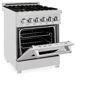 ZLINE - 24 in. 2.8 cu. ft. Legacy Dual Fuel Range with Gas Cooktop and Electric Convection Oven in Satin Stainless Steel with 4 Brass Burners