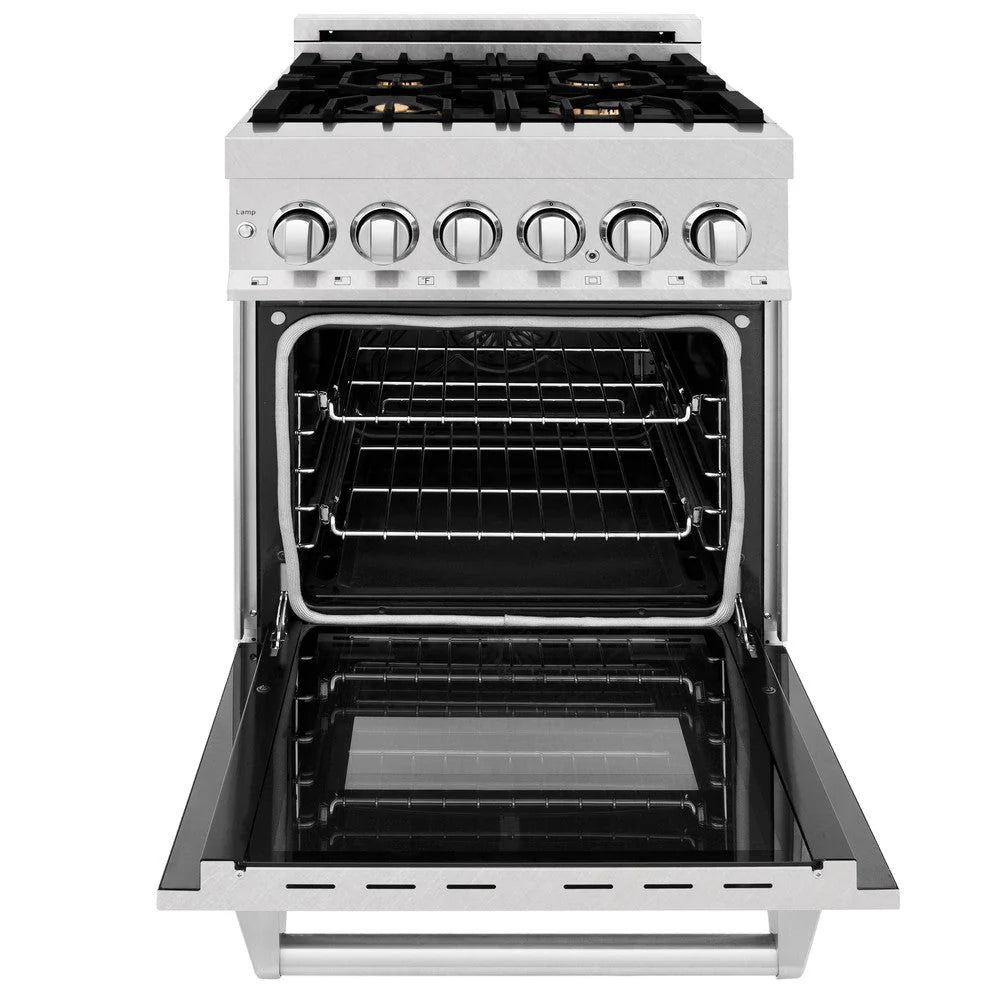 ZLINE - 24 in. 2.8 cu. ft. Legacy Dual Fuel Range with Gas Cooktop and Electric Convection Oven in Satin Stainless Steel with 4 Brass Burners