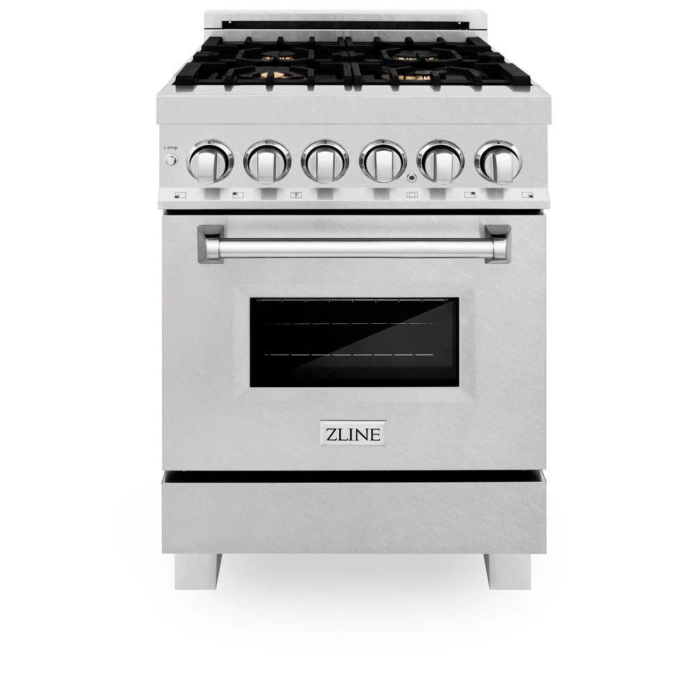 ZLINE - 24 in. 2.8 cu. ft. Legacy Dual Fuel Range with Gas Cooktop and Electric Convection Oven in Satin Stainless Steel with 4 Brass Burners