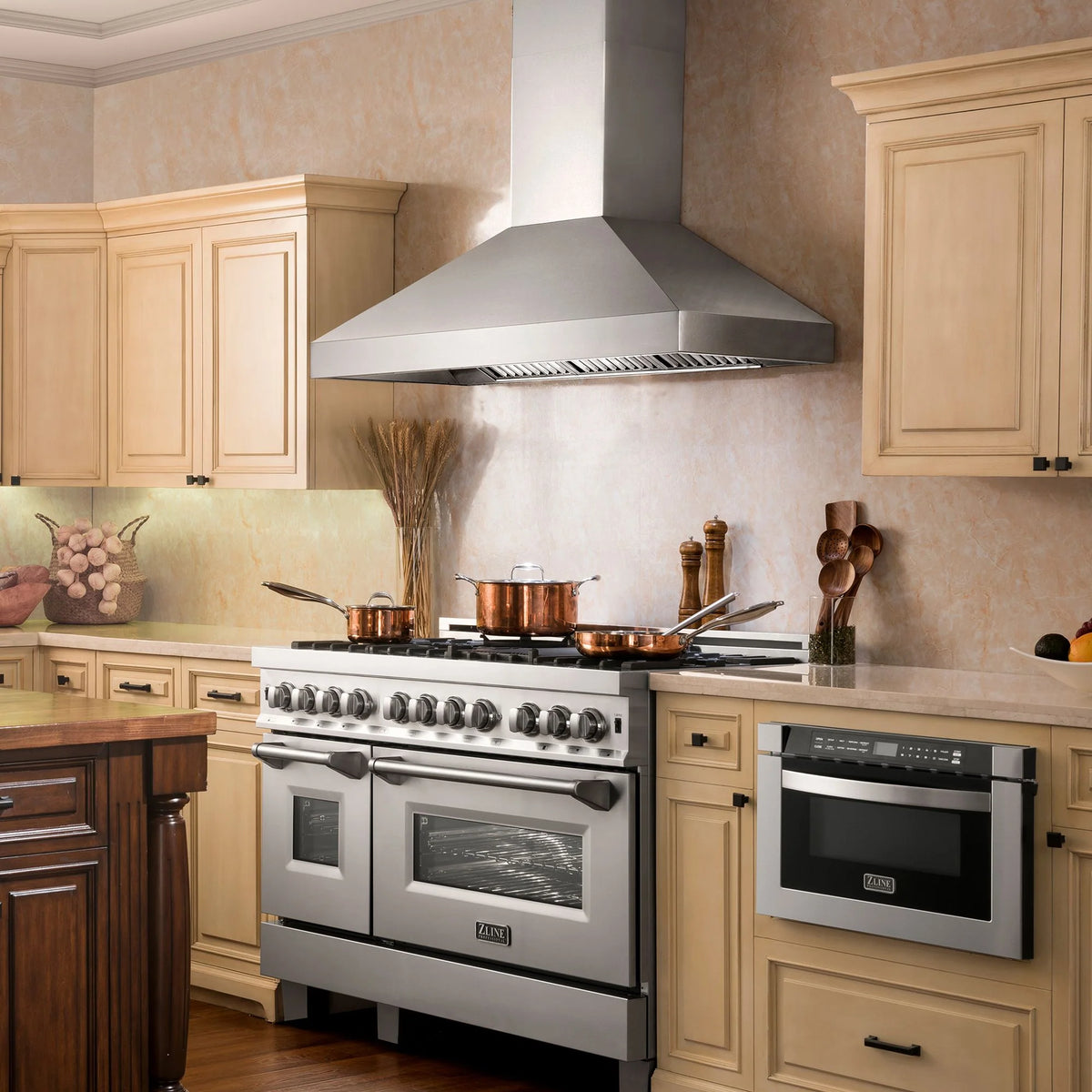 ZLINE - Kitchen Package with Refrigeration, 60&quot; Stainless Steel Dual Fuel Range, 60&quot; Range Hood, Microwave Drawer, and 24&quot; Tall Tub Dishwasher